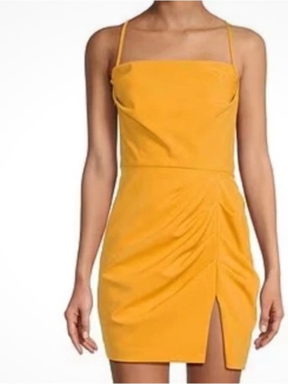 Gianni Bini Bright Yellow Draped Mini Dress. NWT. Size 6. Sexy Front Slit. Lined